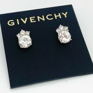 Givenchy Button Cluster Crystal Post Earrings Silver Casing Stud NEW